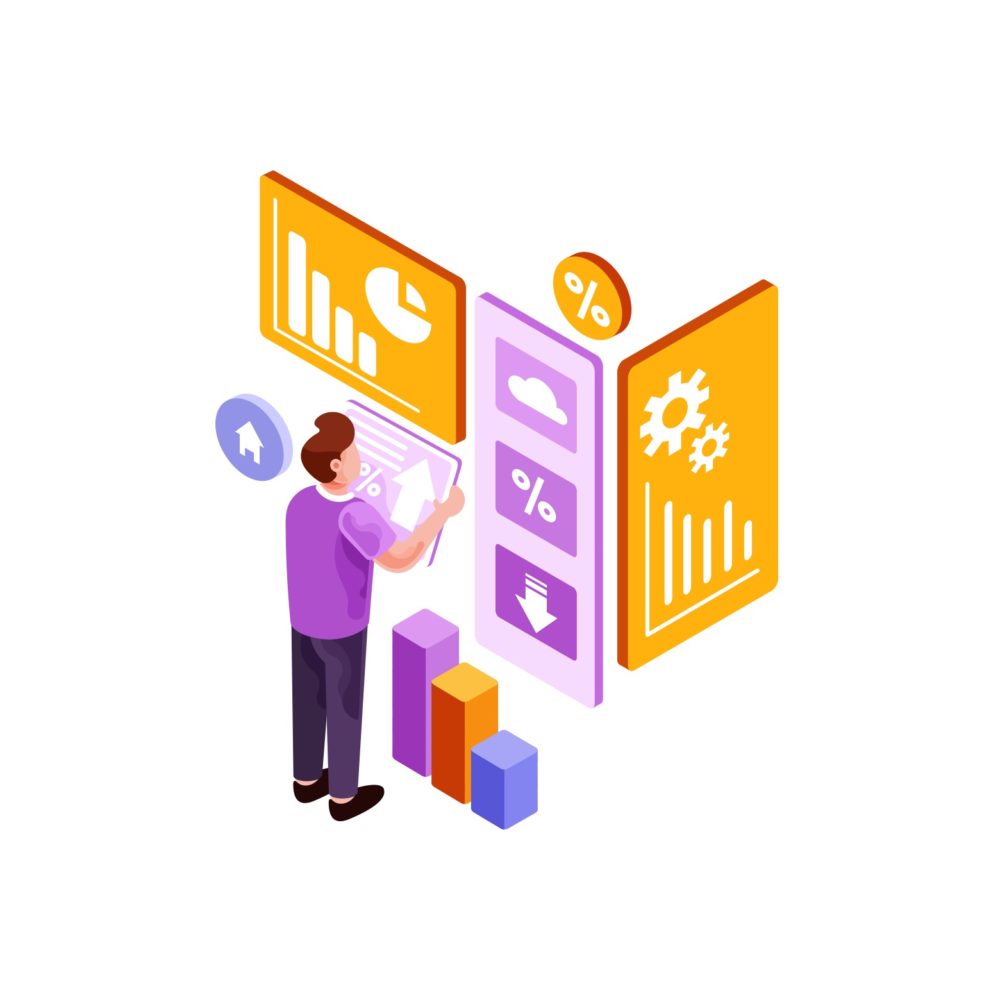 Isometric-Man-Looking-Infographics-Illustration